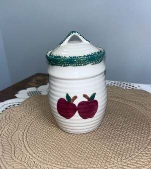 Alco Industries Beehive Canister Storage Jar Red Apples Green Spongeware